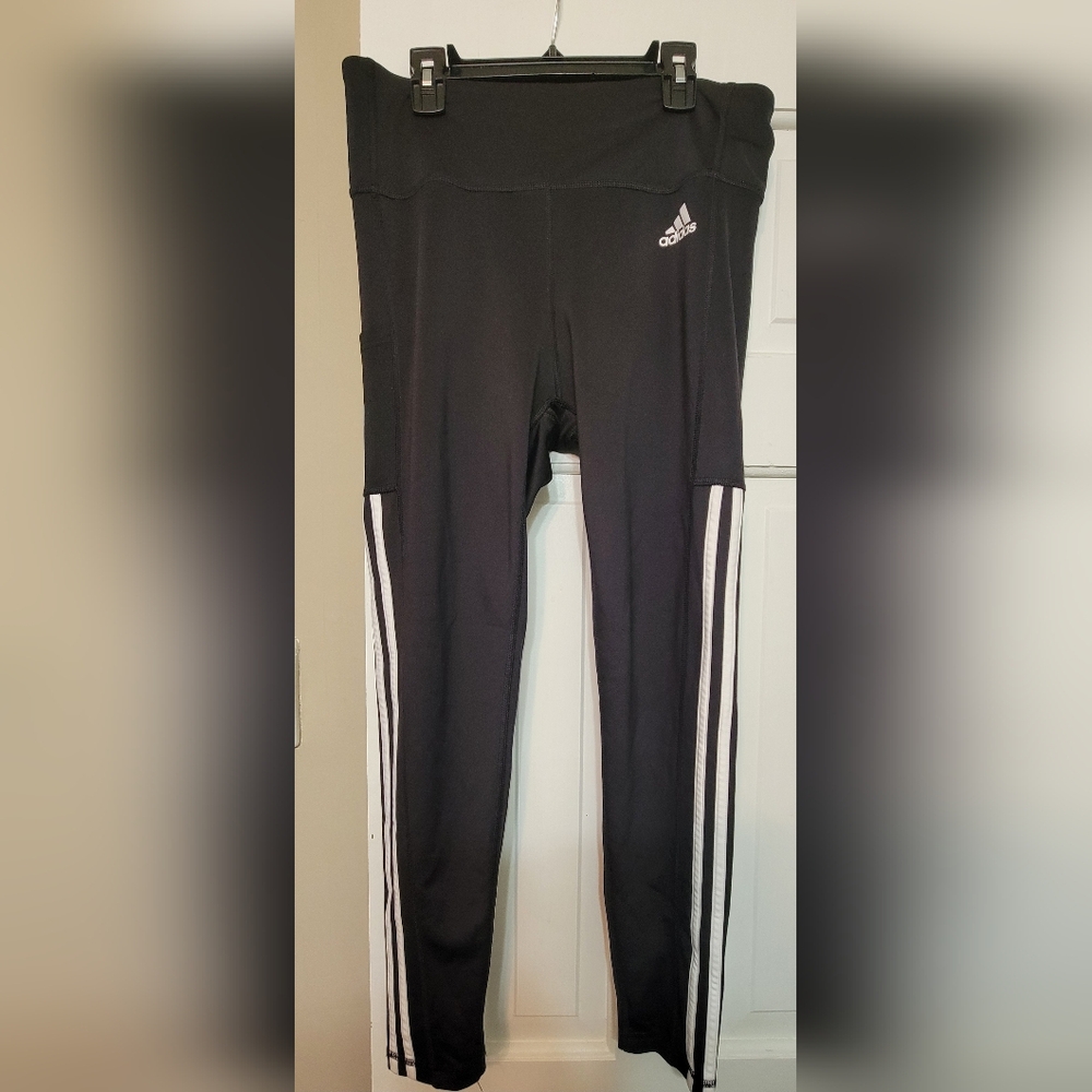 Adidas Black and White Leggings with Classic Stripes